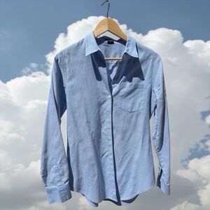 Women’s Cotton Button Down Shirt Blue Theory Tailored Long Sleeve M Classic